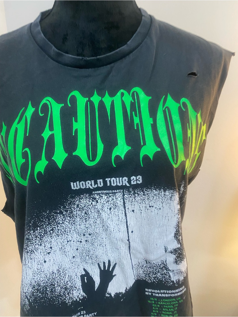 Zara Black Tank Top with Neon Green Gothic Graphic